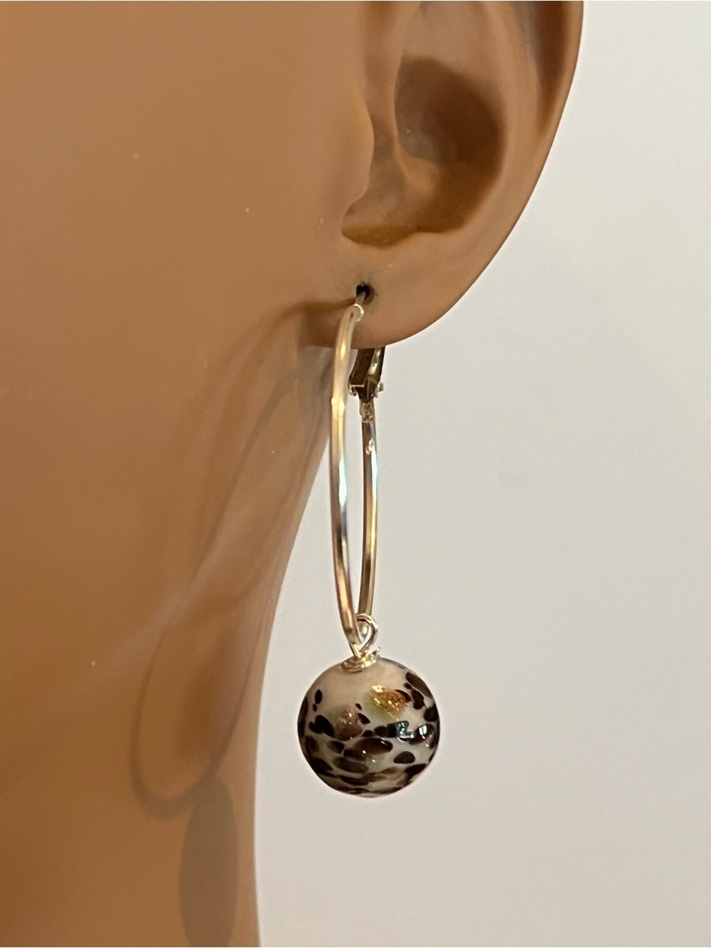 Speckled Glass Ball Bead Hoop Earrings